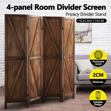 4 Panel Room Divider Privacy Screen Separator Stand Partition Timber Folding Portable Charcoal