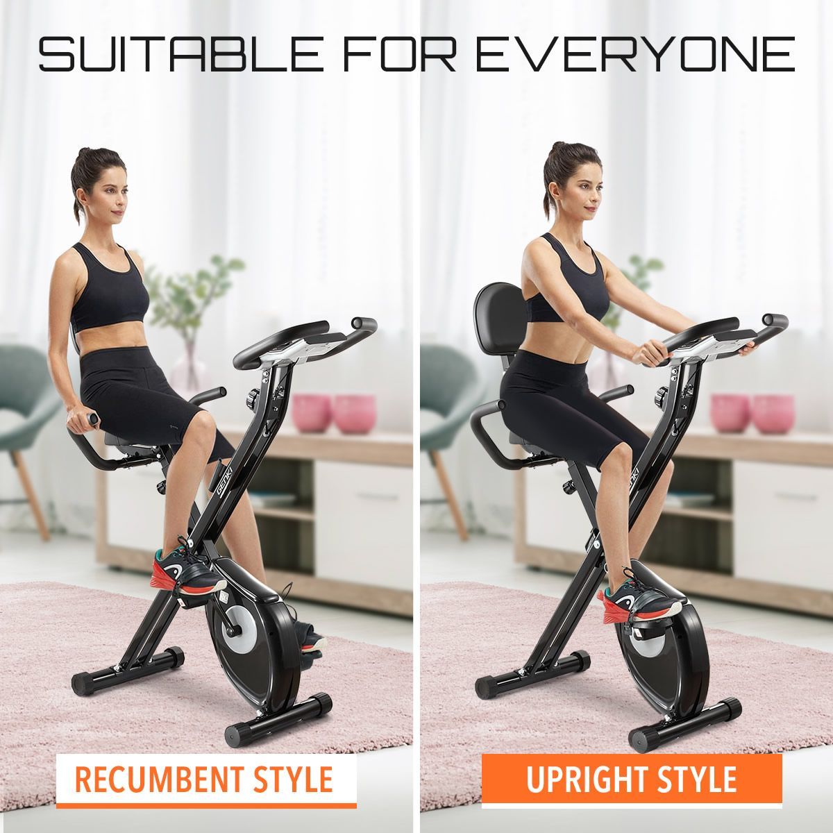 Foldable Magnetic Exercise Bike Spin Bicycle With Upright / Recumbent 2 Style Resistance Adjustable