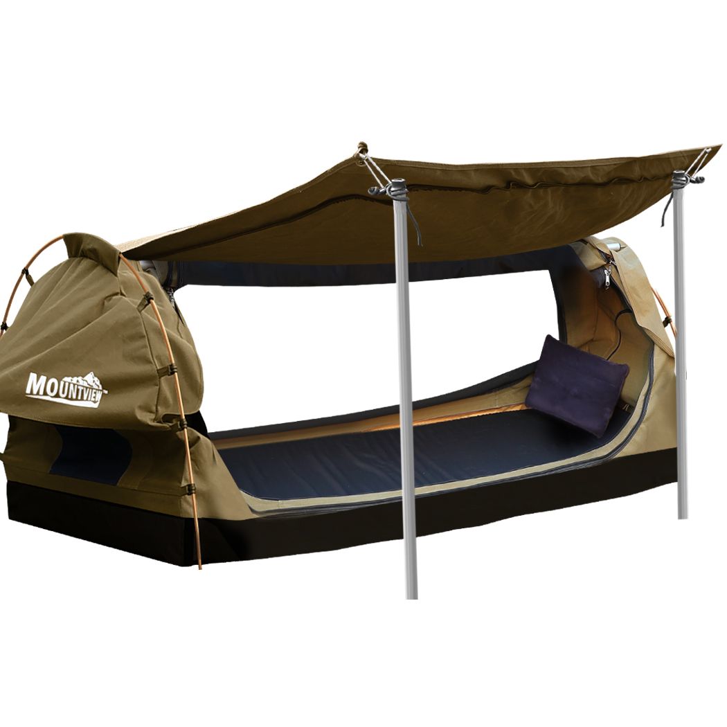 Mountview King Single Swag Camping Swags Canvas Dome Tent Free Standing Khaki