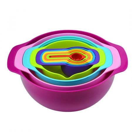 10 Pcs Nesting Rainbow Measuring Cups Mixing Bowls with Handles Sieve Spoon