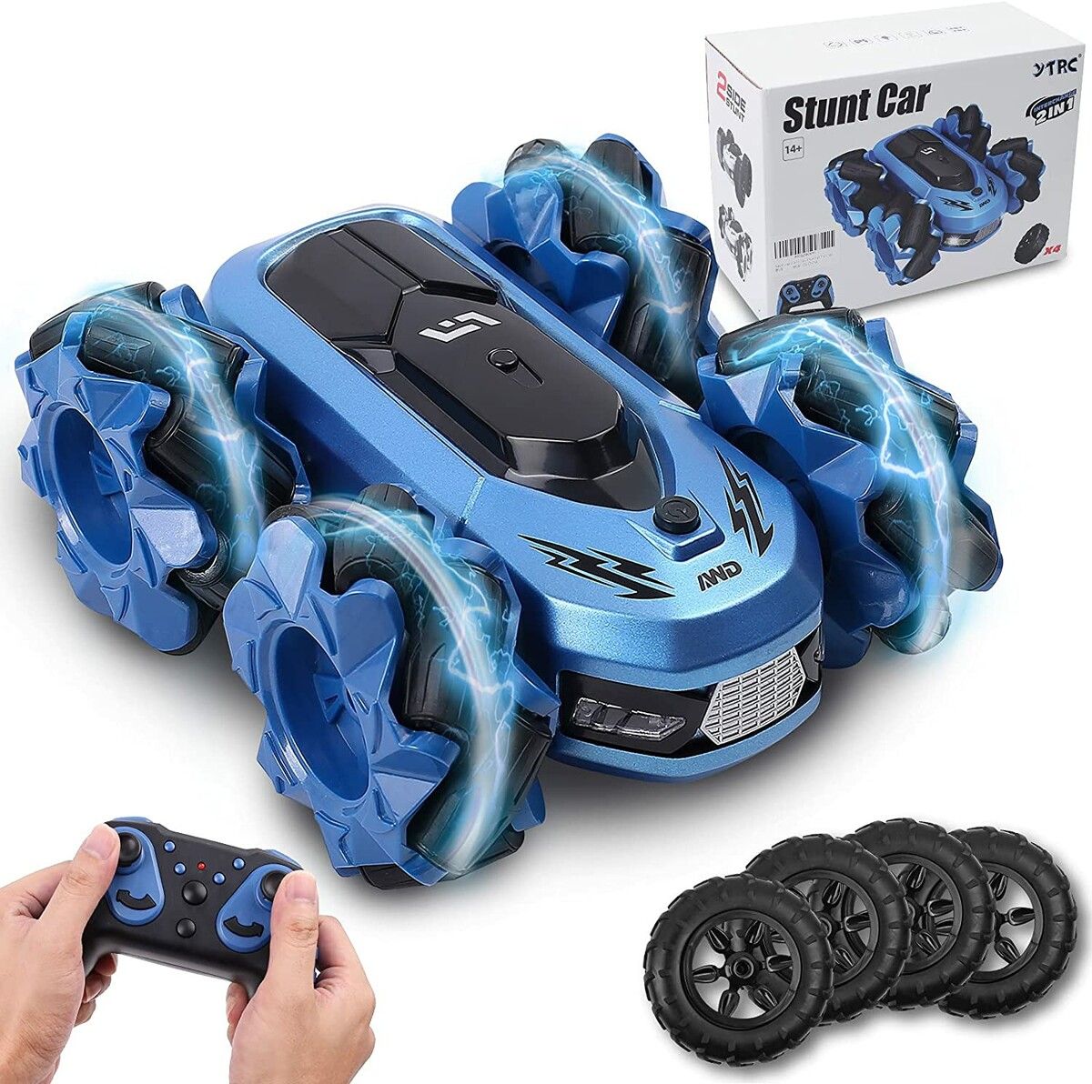 RC Cars Race Stunt car Sideways Drift Double Sided Rotating Vehicles Col Blue