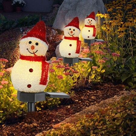 Snowman Solar Powered Garden EVA Light Christmas Decoration Lights Waterproof in Red hat