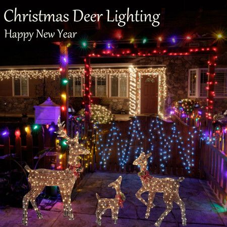 3pcs Light-Up Deer with Scarf Holiday Decoration, LED Christmas Outdoor Decorations Christmas Ornaments with Light Christmas Atmosphere Decoration