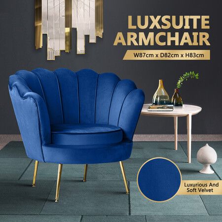 Scalloped Velvet Arm Chair Armchair, Navy Blue Dining Room Arm Chair