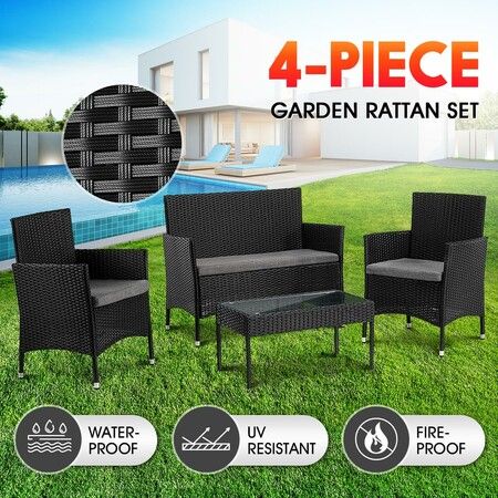 Garden Wicker Sofa Outdoor Lounge Rattan Chairs Furniture Patio Set 4 Pcs