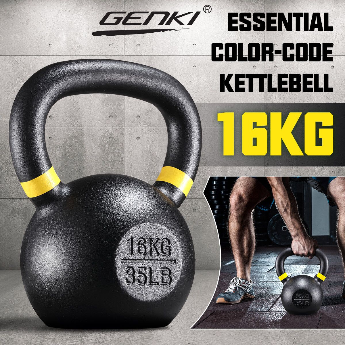 Genki 16kg Kettlebell Barbell Cast Iron Fitness Home Gym