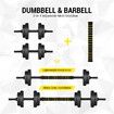 Genki Dumbbell Barbell Set Adjustable Weights 2 In 1 15kg with Connecting Rod for Fitness Home Gym