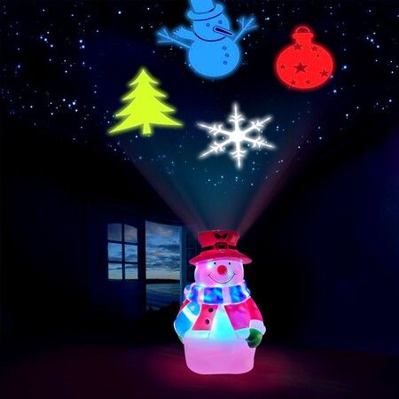 Christmas Snowman Projector Lights, Decorative Projection Lamp with Snowflake, Snowman, Tree, Ball Patterns for Night Decoration Xmas Party