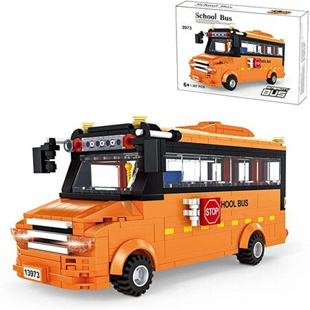 School Bus Toys For Kids Children's Building Blocks  Bus Vehicles Model Kid's Creative Car Gift Construction PlaySet