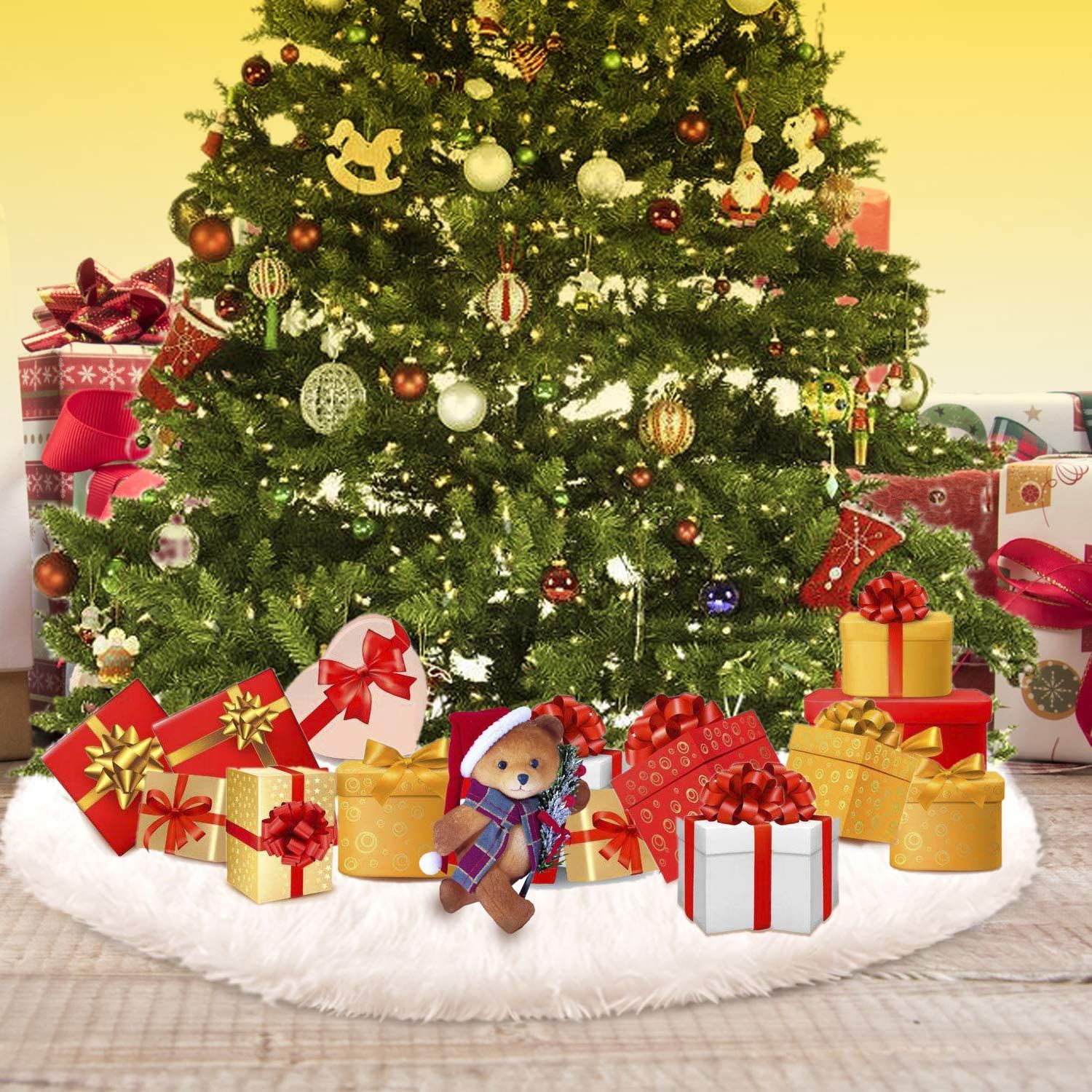Christmas Tree Plush Skirt Holiday Tree Ornaments Round Snow White Xmas  Tree Skirt Mat Base Cover 31Inch/78CM | Crazy Sales