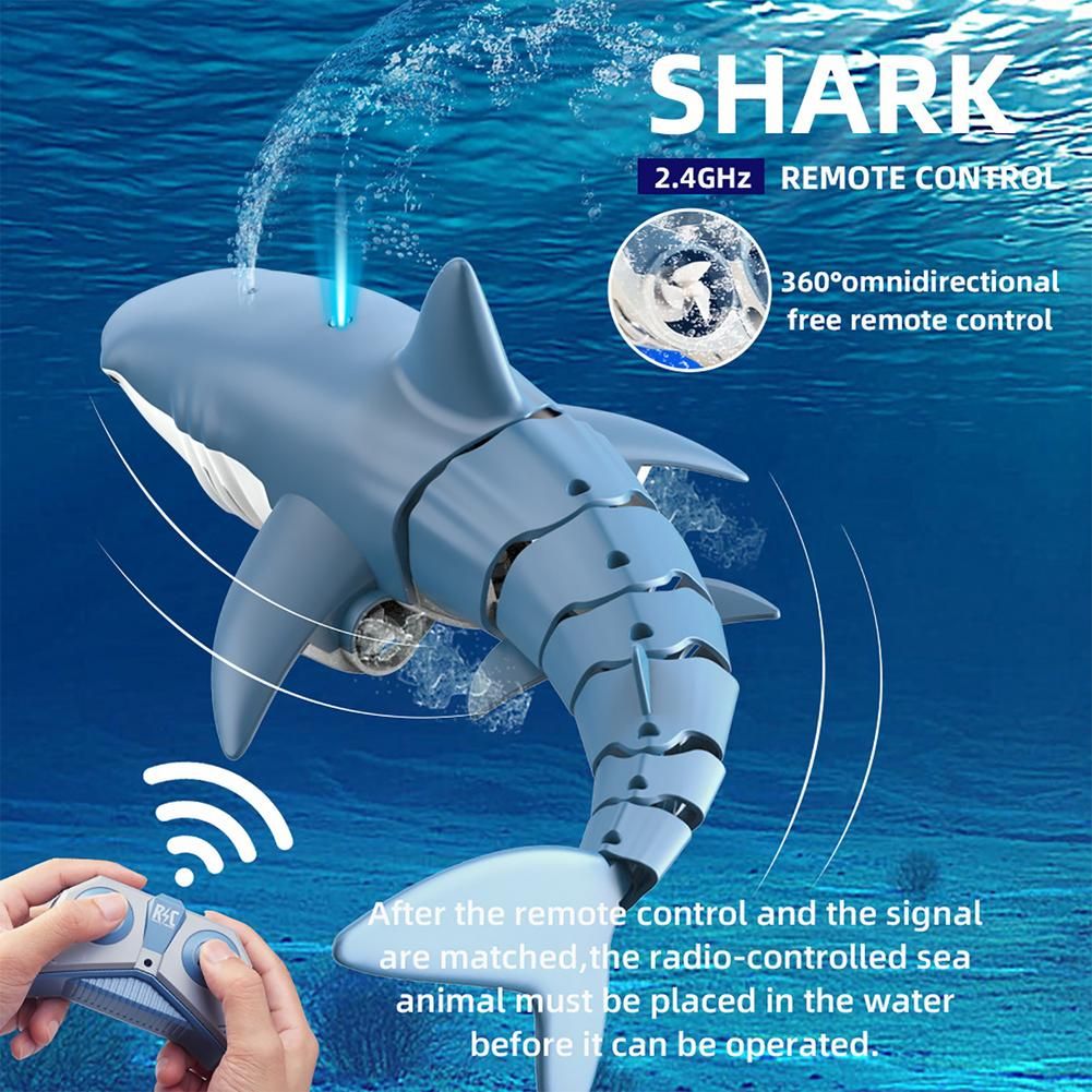 2021 Newest 2.4Ghz Funny Remote Control Shark Underwater Simulation Fish Animals Robots Bath Tub Pool Electric Toys For Kids COL BLUE