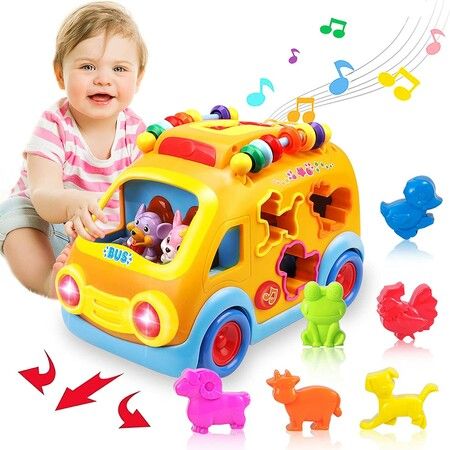 Happy Park Bus Early Childhood Music Boy Electric Toy Car And Building Blocks For 1-3 Years Old