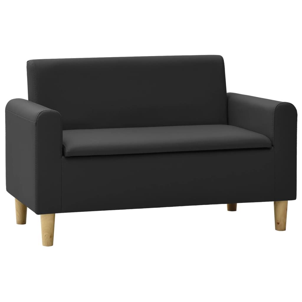 2-Seater Children Sofa Black Faux Leather