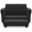 Children Sofa with Stool Black Faux Leather