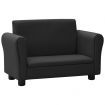 Children Sofa with Stool Black Faux Leather