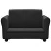 Children Sofa with Stool Black Faux Leather