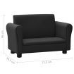 Children Sofa with Stool Black Faux Leather