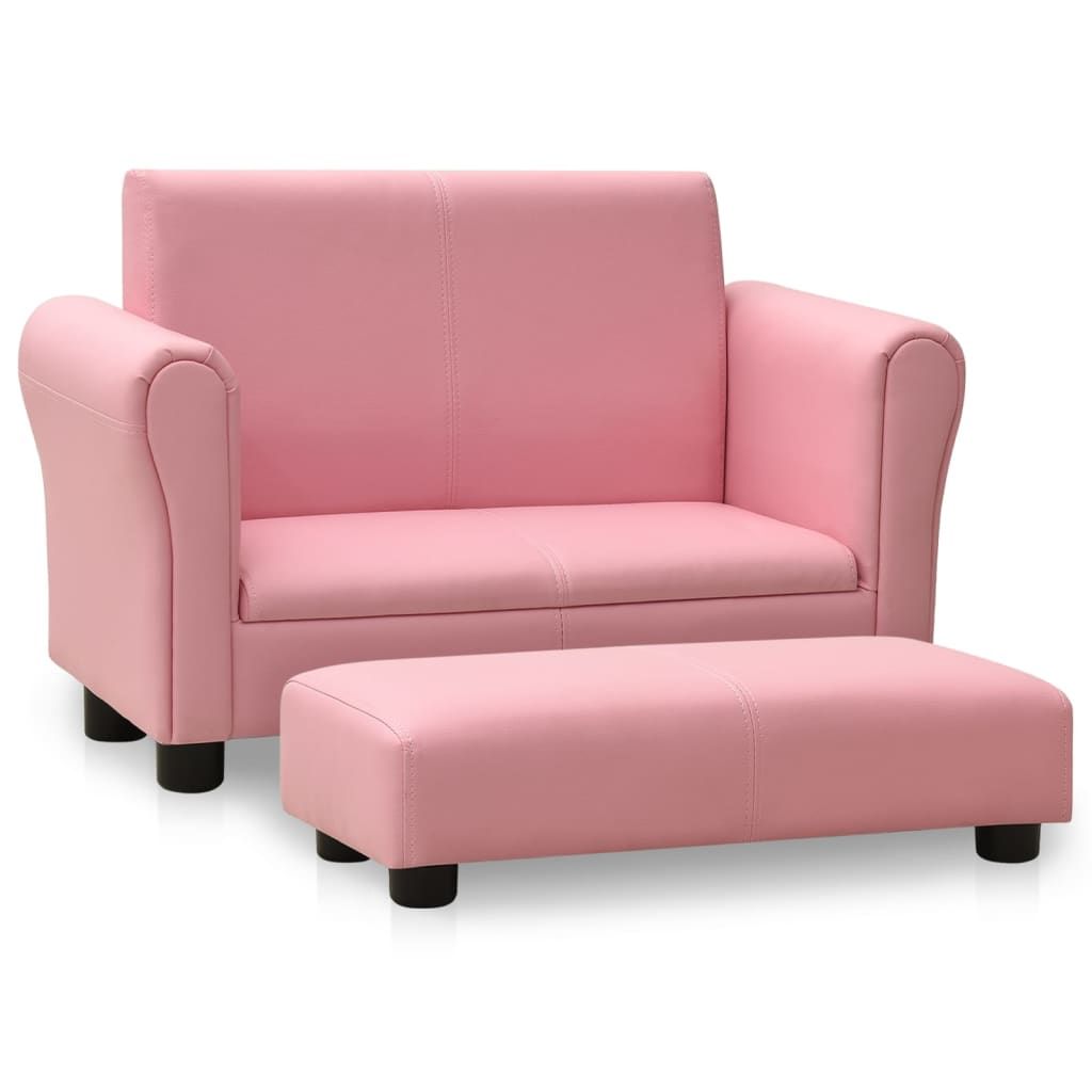 Children Sofa with Stool Pink Faux Leather