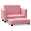 Children Sofa with Stool Pink Faux Leather