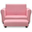 Children Sofa with Stool Pink Faux Leather