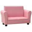 Children Sofa with Stool Pink Faux Leather