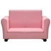 Children Sofa with Stool Pink Faux Leather