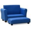 Children Sofa with Stool Blue Faux Leather