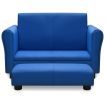 Children Sofa with Stool Blue Faux Leather