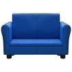 Children Sofa with Stool Blue Faux Leather