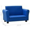 Children Sofa with Stool Blue Faux Leather