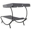 Outdoor Lounge Bed with Canopy & Pillow Grey