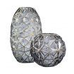 2X Grey Colored Diamond Cut Glass Flower Vase Round Jar Home Decor with Gold Accent