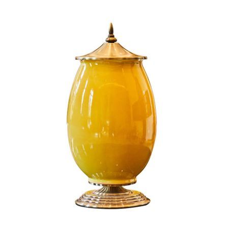 40.5cm Ceramic Oval Flower Vase with Gold Metal Base Yellow