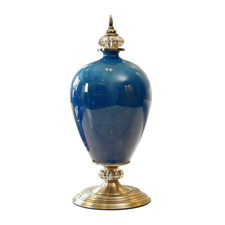 42.50cm Ceramic Oval Flower Vase with Gold Metal Base Dark Blue