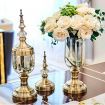 2 x Clear Glass Flower Vase with Lid and Transparent Filler Vase Gold Set