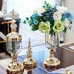 2 x Clear Glass Flower Vase with Lid and Transparent Filler Vase Gold Set