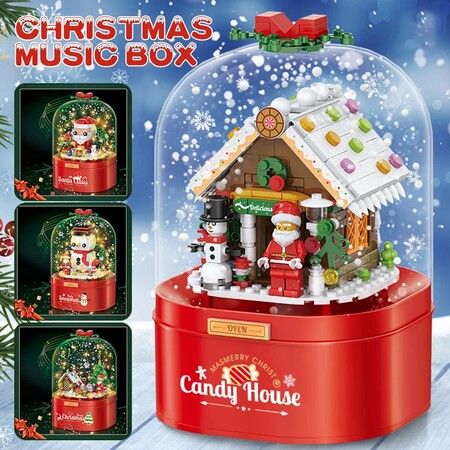 Christmas Music Box Toy DIY Model Building Block  Christmas House With LED Light Santa Claus Music Box Decoration
