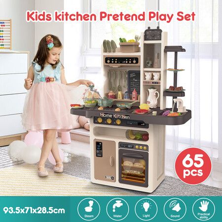 65 PCS Kitchen Playset Cooking Pretend Play Educational Toy Set with Sound Lighting Steam