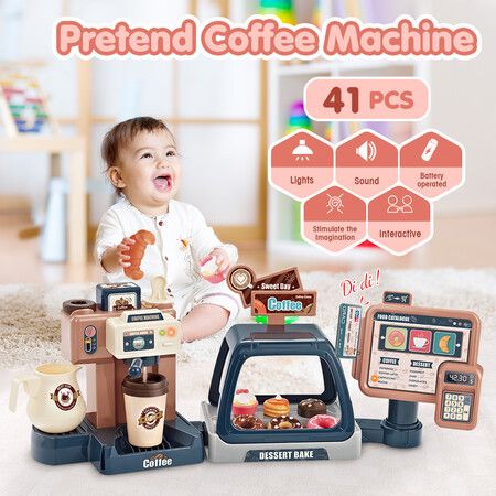 Kids Coffee Maker Playset Pretend Pos Machine Educational Role Play Toys 41 Pcs