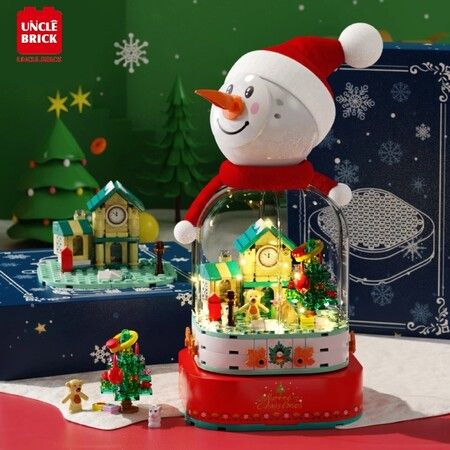 Christmas Theme Model Bricks Snowman Music Box With Lighting 220PCS Building Block Toys Christmas Gift Set