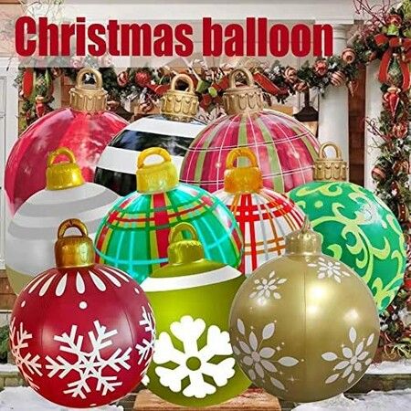 2X Christmas Inflatable Decorated Ball Ornaments for Outdoors XL 60CM BALL Color Red
