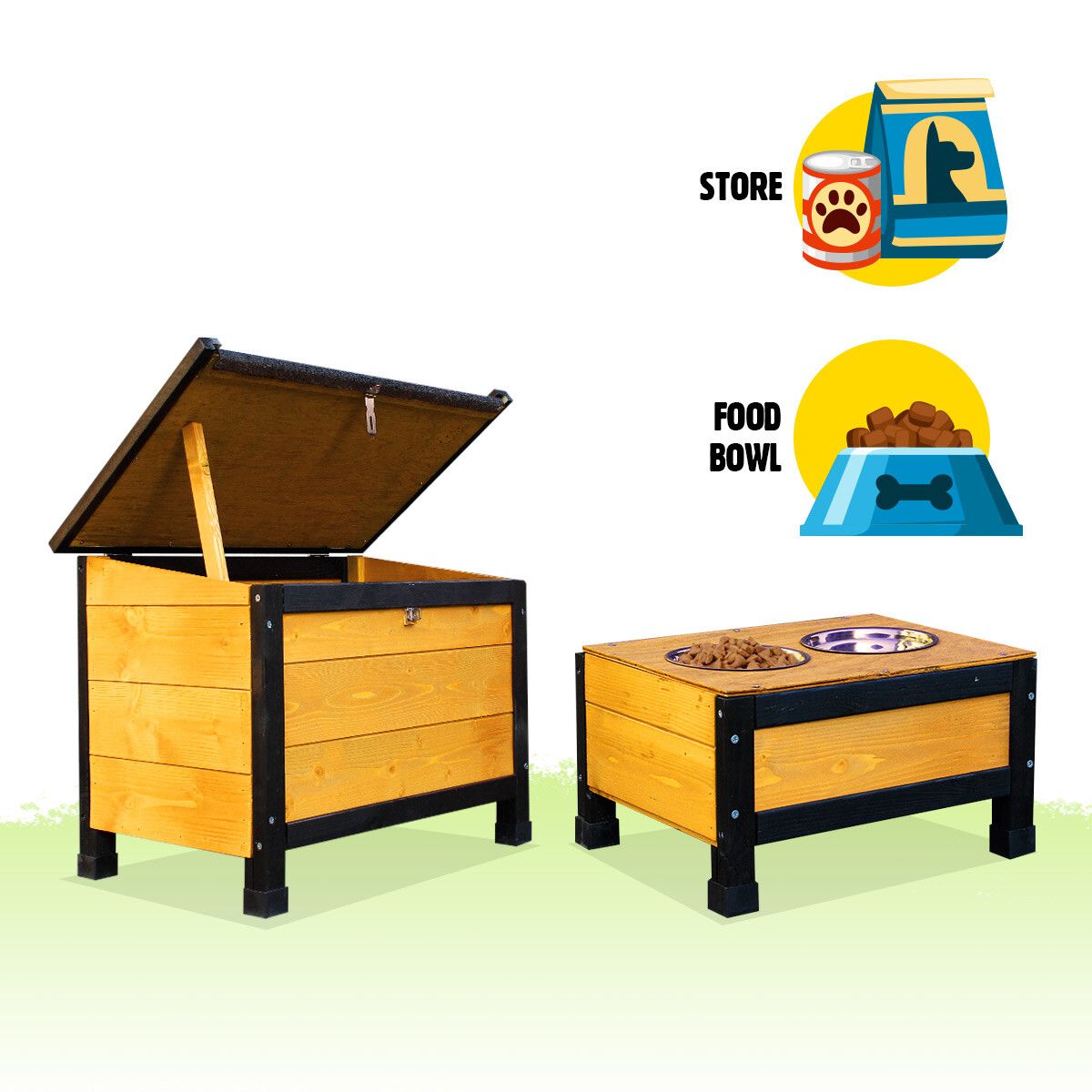 Petscene Dog Kennel Wooden Large Pet House with Door Storage Box Food Bowls Crazy Sales