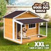 Petscene Dog Kennel XXL Wooden Pet House with Door Porch Raised Floor Plastic Curtains