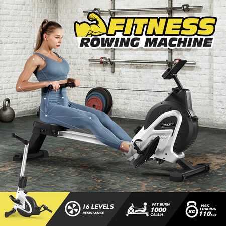 Genki Magnetic Exercise Rowing Machine Home Gym Rower Workout LCD 16 Levels Resistance