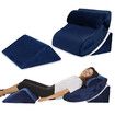 4 Pcs Wedge Pillow Set Bed Cushion Memory Foam Head and Back Support Adjustable Navy Blue