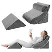 4 Pcs Wedge Pillow Set Memory Foam Bed Cushion Back and Head Support Adjustable Gray