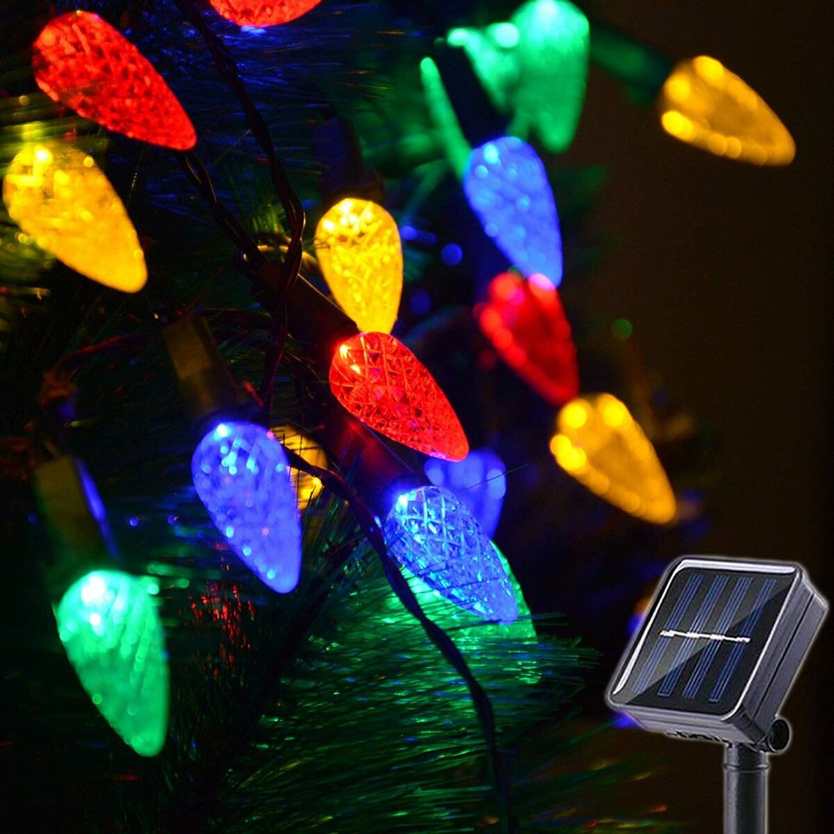 Solar Christmas Lights Outdoor C6 Strawberry String Lights for Christmas Tree, Holiday, Arbor Decor(Multicolor, 8 Modes)