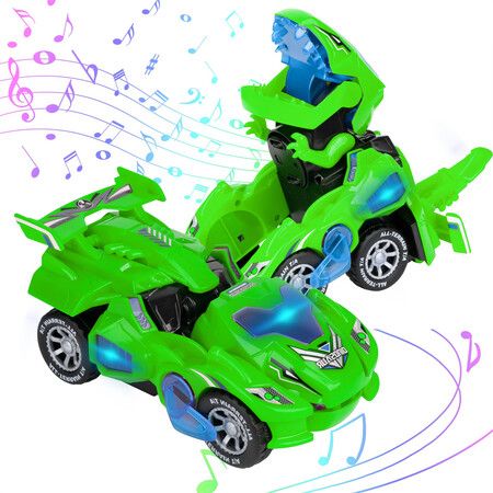 Transforming Dinosaur 2 in 1 Automatic Transformer Dino Cars with LED Light COL. Green