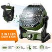 Outdoor Camping Fan Light 2in1 with LED Lamp Portable Tent USB Powered Rechargeable Battery 3 Brightness Green