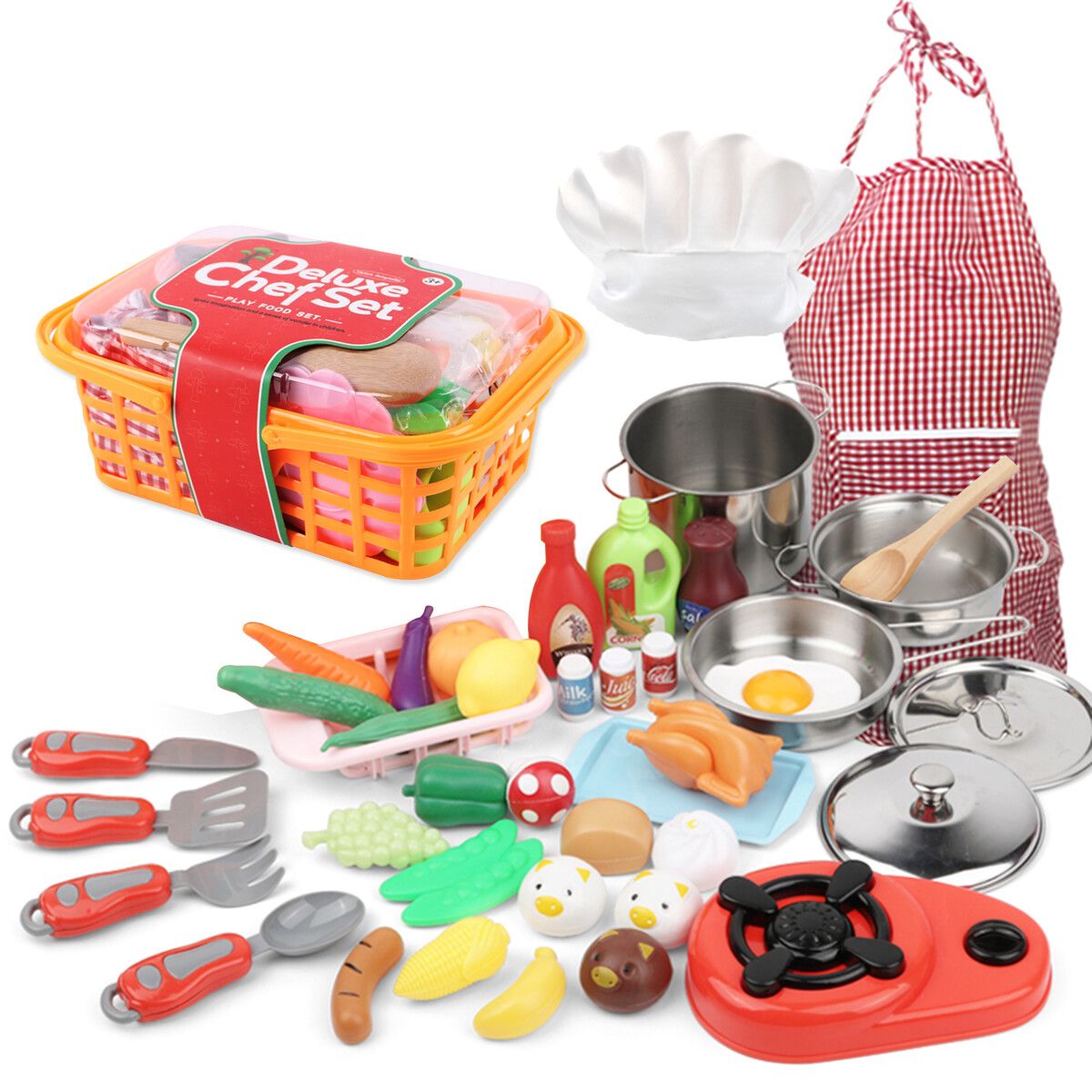 42 PCS Kitchen Set Pretend Play with Children Chef Role Playset Cooking Set Educational Gift For Kids